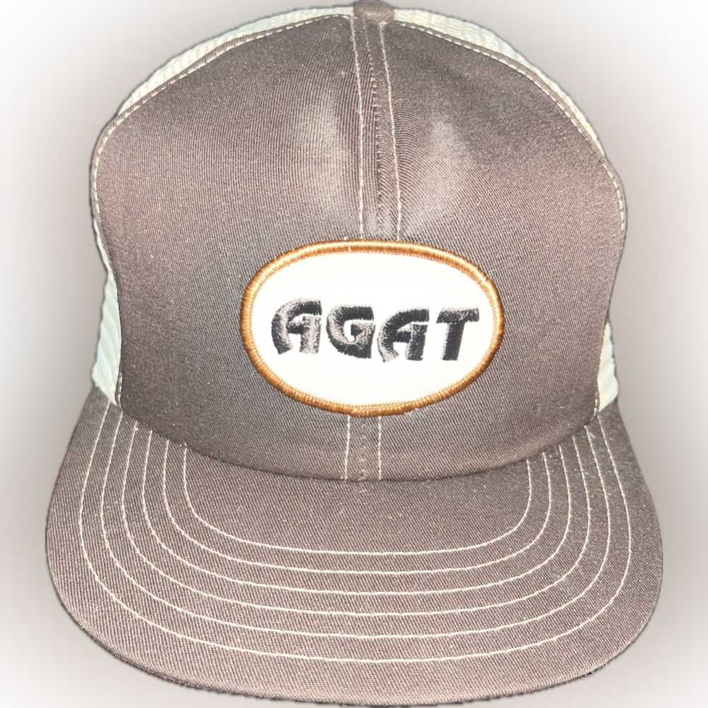 Vintage AGAT Trucker Hat – Brown & Beige Mesh – Victory Caps